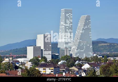 Roche Towers, 1 & 2, built for Pharmaceutical company Hoffman-La Roche, in Basel Switzerland, 41 & 53 storeys, architects Herzog & de Meuron Stock Photo