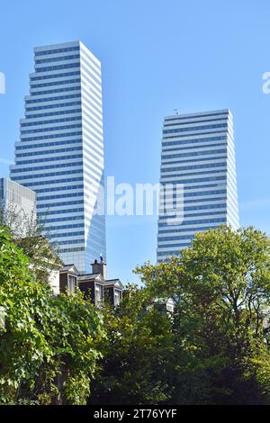 Roche Towers, 1 & 2, built for Pharmaceutical company Hoffman-La Roche, in Basel Switzerland, 41 & 53 storeys, architects Herzog & de Meuron Stock Photo