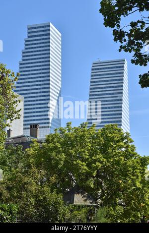 Roche Towers, 1 & 2, built for Pharmaceutical company Hoffman-La Roche, in Basel Switzerland, 41 & 53 storeys, architects Herzog & de Meuron Stock Photo