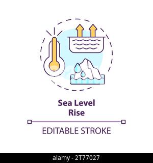 2D thin linear icon sea level rise concept Stock Vector
