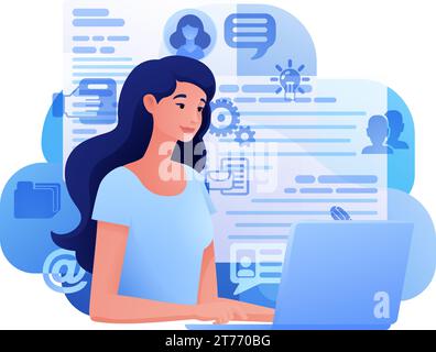 Woman Recruitment Internet Job Search Cartoon Stock Vector