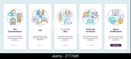 Walkthrough climate metrics with multicolor linear icons Stock Vector