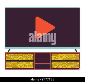 Tv on console table 2D linear cartoon object Stock Vector