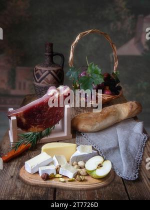 Still life with Ham on a wooden table Stock Photo