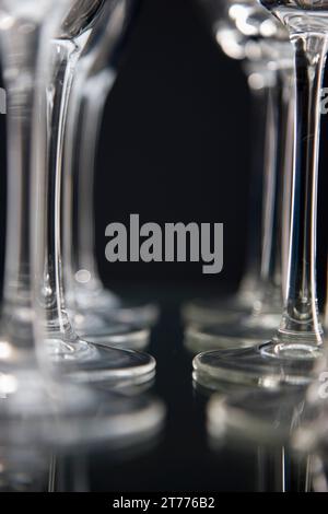 Extreme close up of empty wine glasses lined up Stock Photo