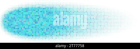 Abstract blue oval with motion blur and mosaic pixel texture. Image of a fast-flying comet, meteor or fireball. Vector ellipse shadow in comic or mang Stock Vector