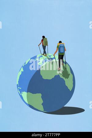 Couple backpacking, exploring the globe Stock Photo