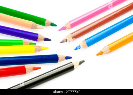 set of colorful pencils arranged on white background Stock Photo