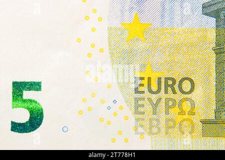 detail of new five euro banknote front side Stock Photo