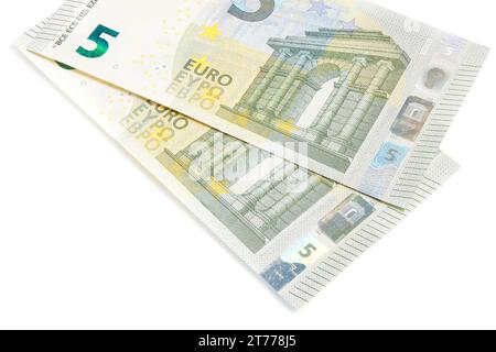 new five euros banknote front side on white background Stock Photo