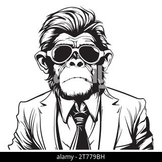 Portrait of Monkey in suit. Hand drawn illustration. Vector illustration Stock Vector