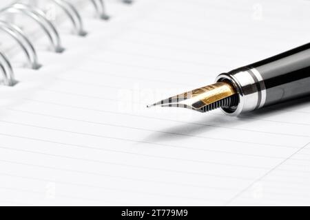 golden fountain pen in composition on notebook Stock Photo