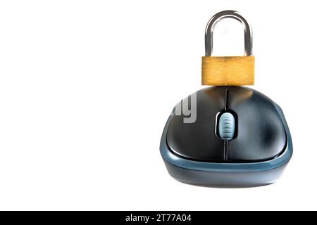 mouse with lock security on top on white background with space for text Stock Photo