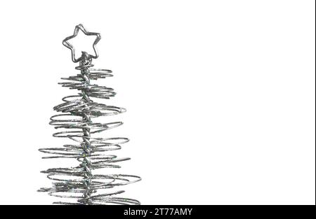 close-up of metallic modern christmas tree on white background with space for text Stock Photo