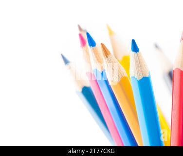 colorful pencils isolated with space for text on white background Stock Photo
