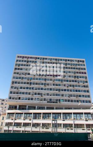 Low-angle view of the building of Algeria Ministry of Finance in Algiers City. Stock Photo