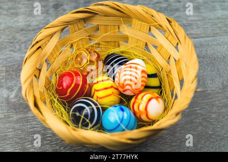 Easter eggs in Easter nest Stock Photo