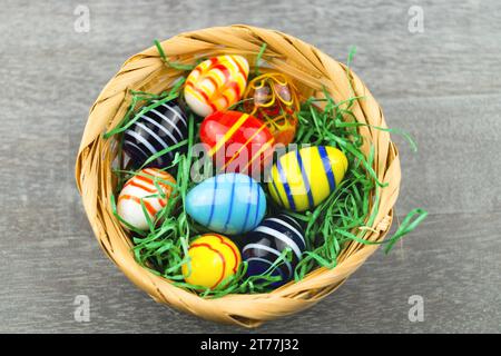 Easter eggs in Easter nest Stock Photo
