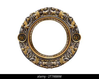 round medieval golden frame isolated on white background Stock Photo