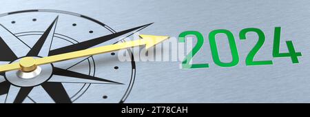 Compass needle pointing to the text Changes coming in 2024 - 3d render Stock Photo