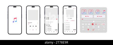 Apple music mockup. Music app. Application template on Iphone mockup. Subscription music player. Profile, Song, Album, Playlist. Pause, note, search, Stock Vector