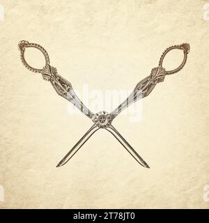 Retro styled image of ancient silver open scissors Stock Photo