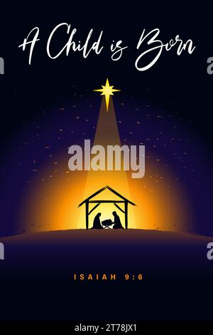 A Child is Born, Christmas church insta templates. Concept social banner for Sunday service with Nativity scene. Vector illustration Stock Vector