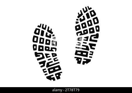 Human shoe footprints. Pair of prints of boots. Left and right leg ...