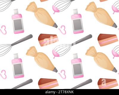 Seamless pattern with cream whisk cake Stock Vector