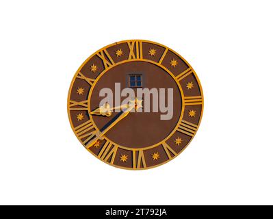 medieval vintage clock with window isolated on white background Stock Photo