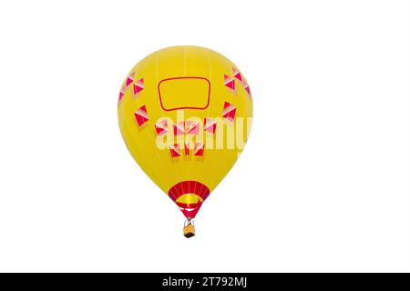 yellow color balloon with basket isolated on white background Stock Photo