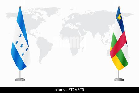 Honduras and Central African Republic flags for official meeting against background of world map. Stock Vector