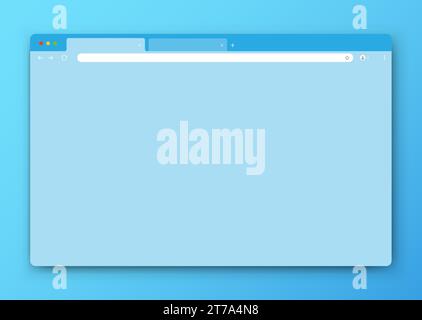An empty blue browser window on a blue background. Website layout with search bar, toolbar and buttons. Stock Vector