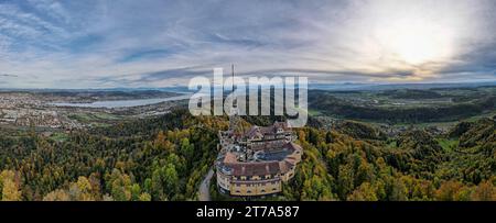 Drone view from mount Uetliberg to Zurich on Switzerland Stock Photo