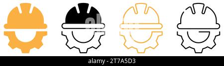 Collection of helmet icons with gears. Vector illustration isolated on white background Stock Vector