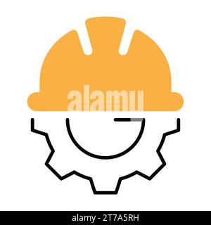 Helmet construction with gear icon. Vector illustration isolated on white background Stock Vector