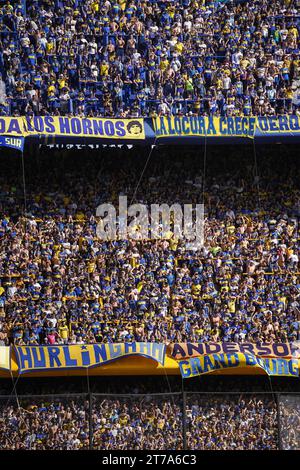 Boca Juniors fans during the Liga Argentina match between CA Boca Juniors and Newell’s played at La Bombonera Stadium on November 12, 2023 in Buenos Aires, Spain. (Photo by Santiago Joel Abdala / PRESSINPHOTO) Stock Photo