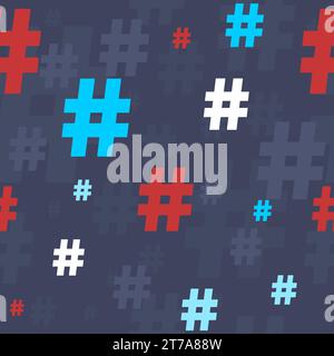 Hashtag pattern. Social media hash symbol seamless texture. Vector hashtag background. Stock Vector