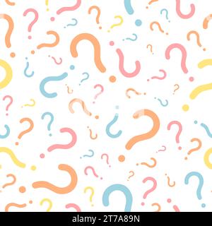 Question marks seamless pattern. Vector question texture for online survey or quiz. Colorful quiz texture. Stock Vector