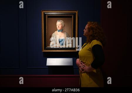 London, UK. Jean-Etienne Liotard, 'Eva-Maria Garrick'. Discover Liotard & The Family Breakfast, reunites the pastel masterpiece by Swiss artist Jean Etienne (1702-1789) painted in Lyon in 1754, with the copy in oil painted in 1773.The exhibitition runs from 16th Nov 2023-03 Mar 2024 in the Sunley Room at the National Gallery. London. Credit: michael melia/Alamy Live News Stock Photo