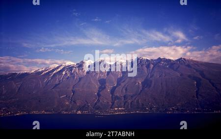 Winter on Monte Baldo seen from the Tremosine valleys. Stock Photo