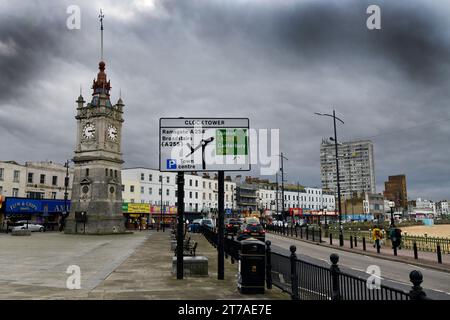 Storm clouds gather over The Clocktower at Margate, Kent, England, Uk Stock Photo
