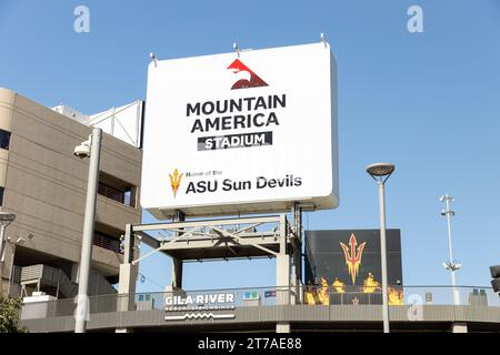 Mountain America Stadium is home to Arizona State University Sun Devil’s football team. Stock Photo