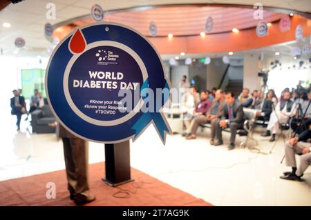 Pakistan, Capital, Pakistan. 14th Nov, 2023. The Diabetes Centre Islamabad commemorates World Diabetes Day with a successful awareness event. The Diabetes Centre (TDC) in Islamabad celebrated World Diabetes Day with a dedicated awareness event aimed at highlighting the significance of diabetes prevention and management. The event took place at The Diabetes Centre, where employees, stakeholders, and the community came together to raise awareness about this global health concern. Mr. Meesaq Arif, the esteemed CEO of The Diabetes Centre, played a pivotal role in acknowledging the efforts of th Stock Photo