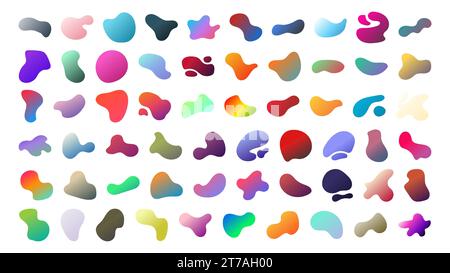 Set of gradient blob liquid elements. Fluid blob gradient elements. Liquid shapes, round abstract elements. Blotch shapes in neon colors. Simple water Stock Vector