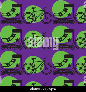 Seamless pattern background with bicycle and skate icons Vector Stock Vector