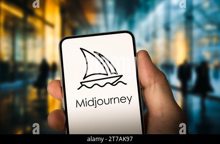 Midjourney - generates images from natural language descriptions Stock Photo