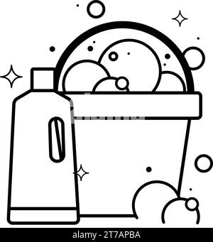 Isolated bucket with bubbles and a liquid soap bottle icon Vector Stock Vector