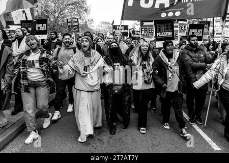 Angry Young British Muslims Call For A Ceasefire In Gaza and For Israel to Stop The Bombing At The March for Palestine Event, London, UK Stock Photo