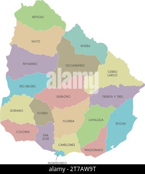 Vector map of Uruguay with departments and administrative divisions. Editable and clearly labeled layers. Stock Vector